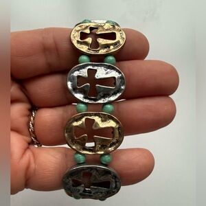 Gold and Silver Cross Bracelet